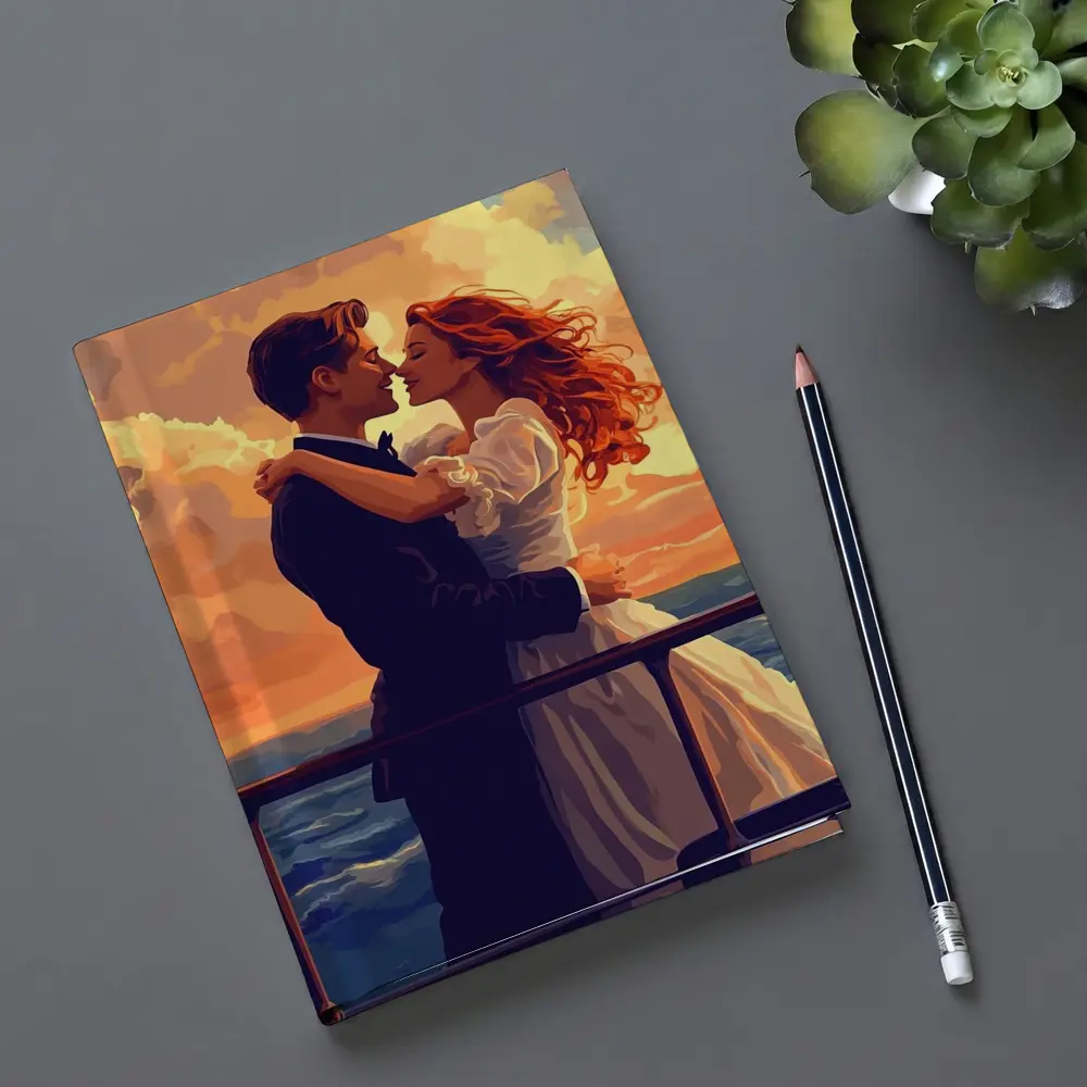 Romantic Couple Embracing at Ocean Sunset – Notebooks