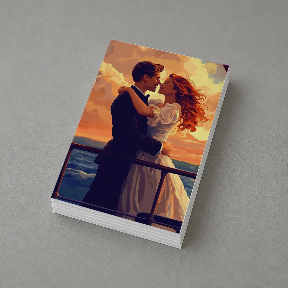 Romantic Couple Embracing at Ocean Sunset – Postcards