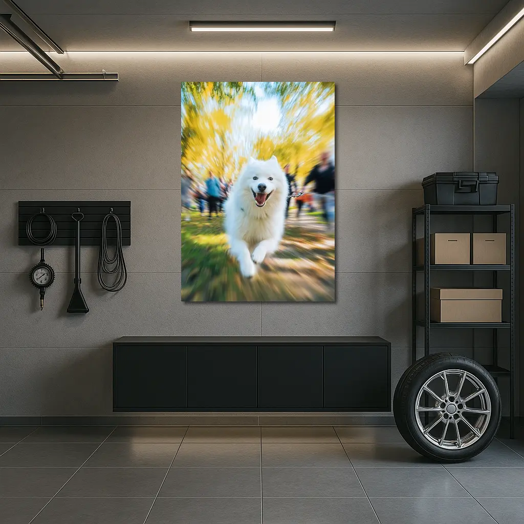Samoyed Dog Running in Autumn Park – Wall Art