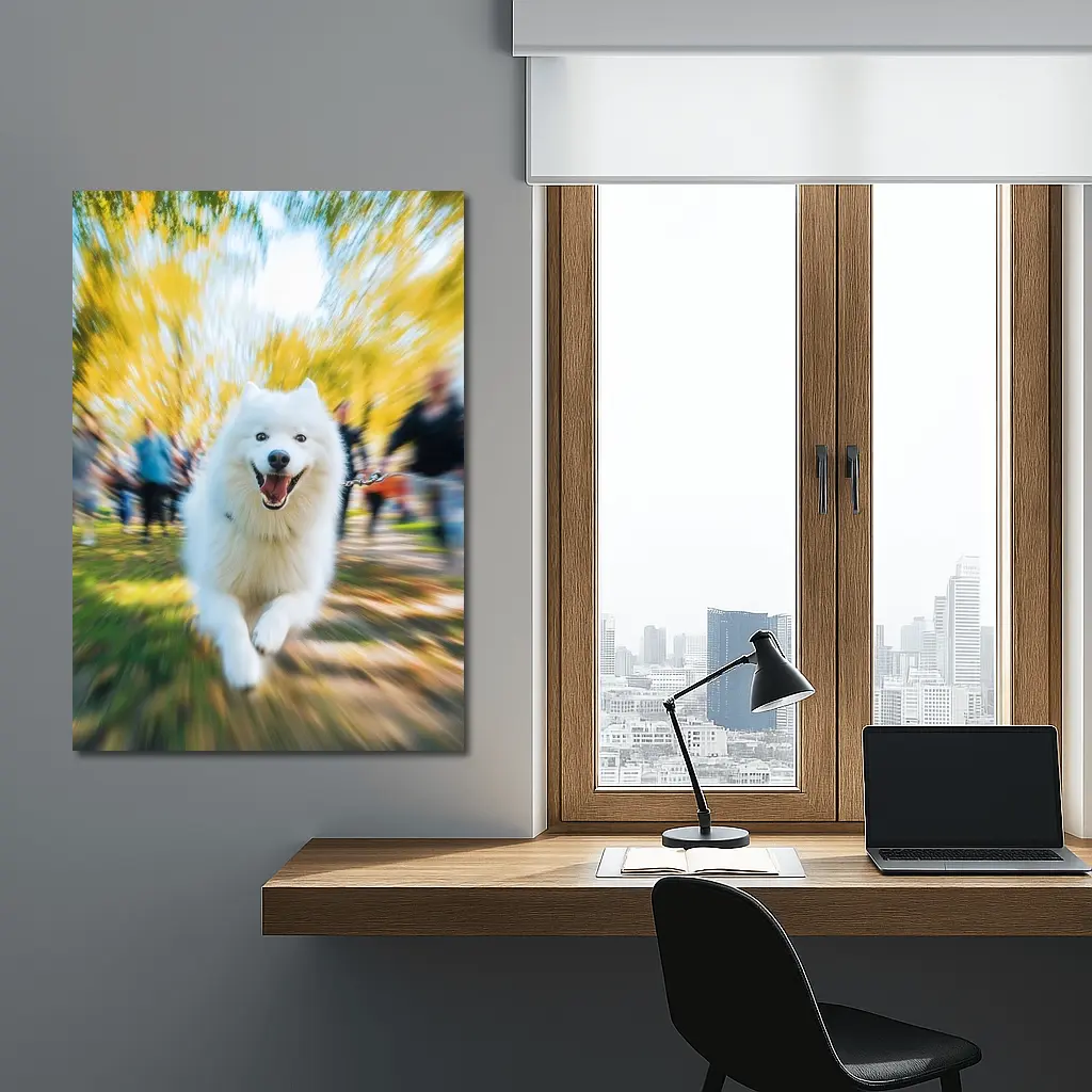 Samoyed Dog Running in Autumn Park – Wall Art
