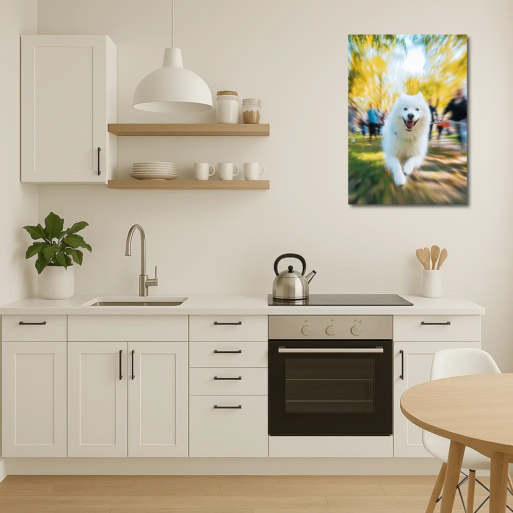 Samoyed Dog Running in Autumn Park – Wall Art