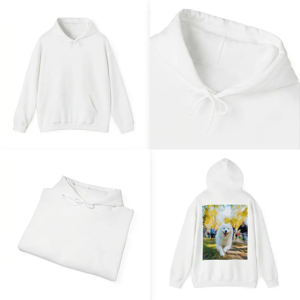Samoyed Dog Running in Autumn Park – Hoodies