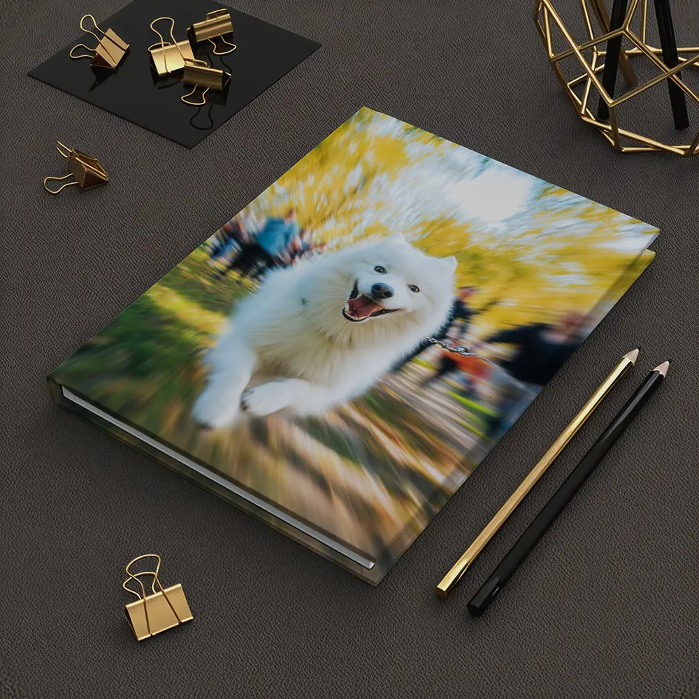 Samoyed Dog Running in Autumn Park – Notebooks