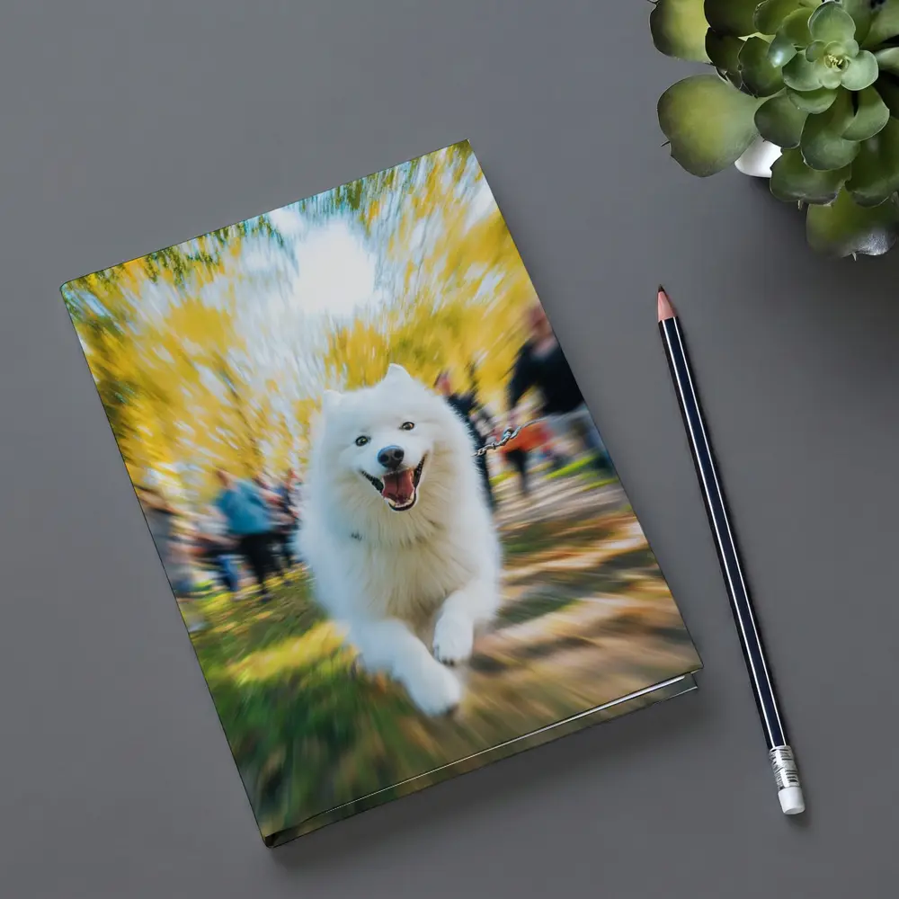 Samoyed Dog Running in Autumn Park – Notebooks