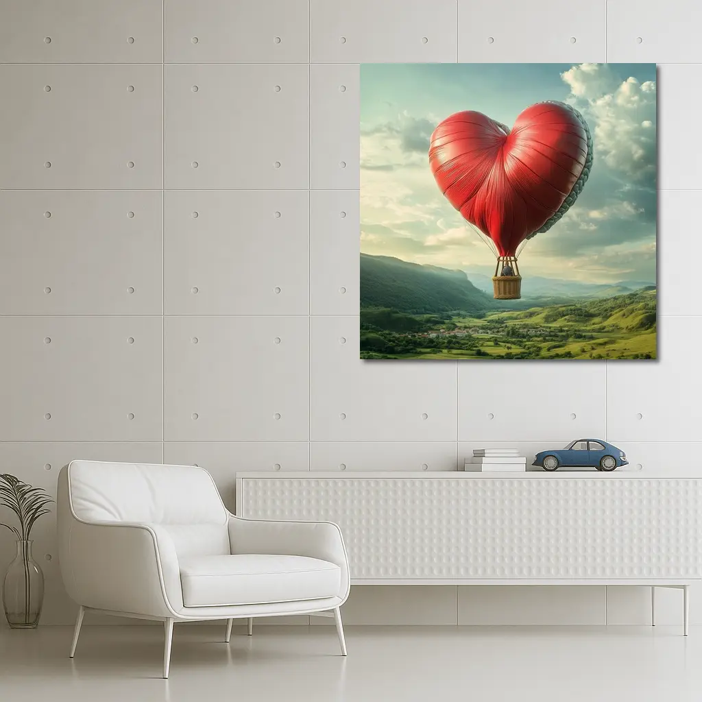 Heart Shaped Hot Air Balloon Green Valley – Wall Art