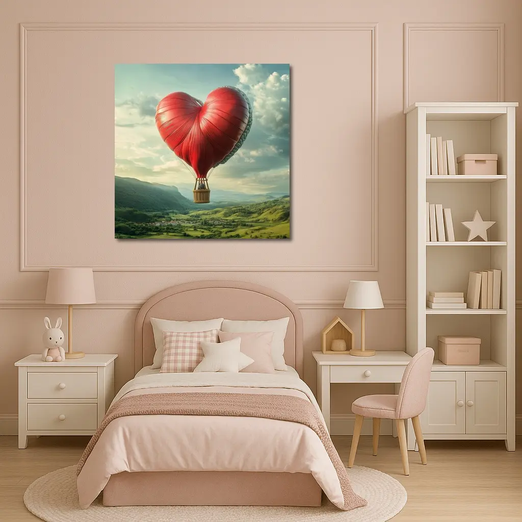 Heart Shaped Hot Air Balloon Green Valley – Wall Art