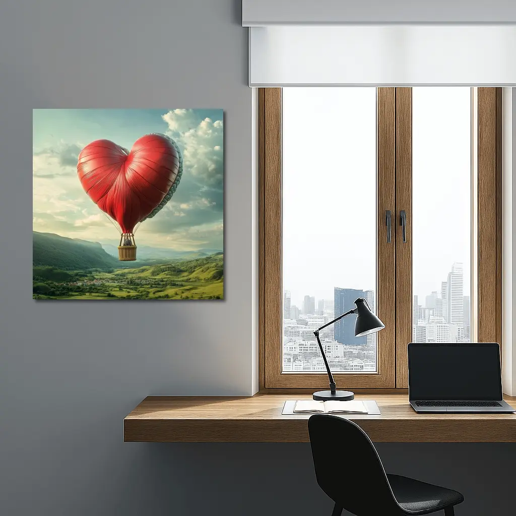 Heart Shaped Hot Air Balloon Green Valley – Wall Art