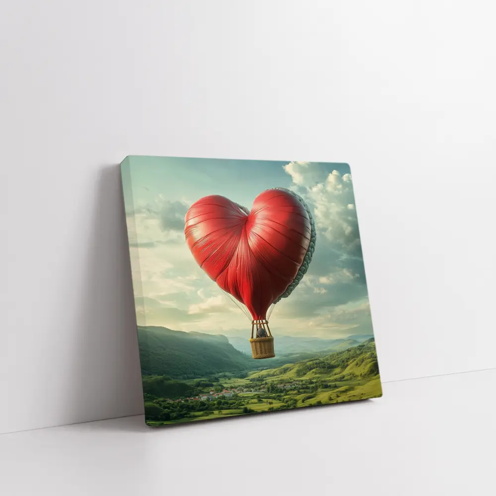 Heart Shaped Hot Air Balloon Green Valley – Wall Art