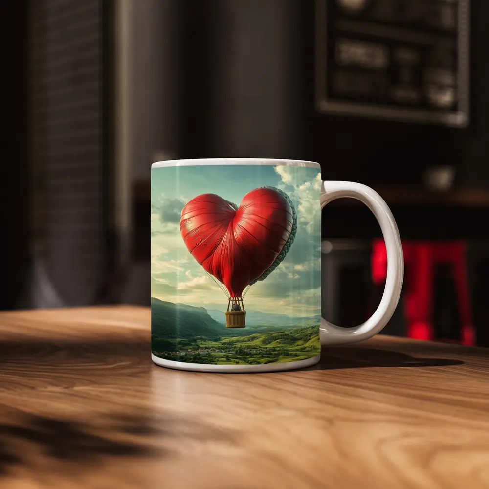 Heart Shaped Hot Air Balloon Green Valley – Mugs