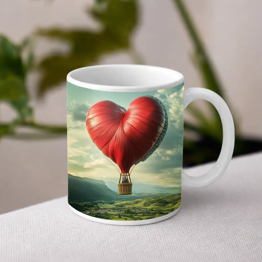 Heart Shaped Hot Air Balloon Green Valley – Mugs