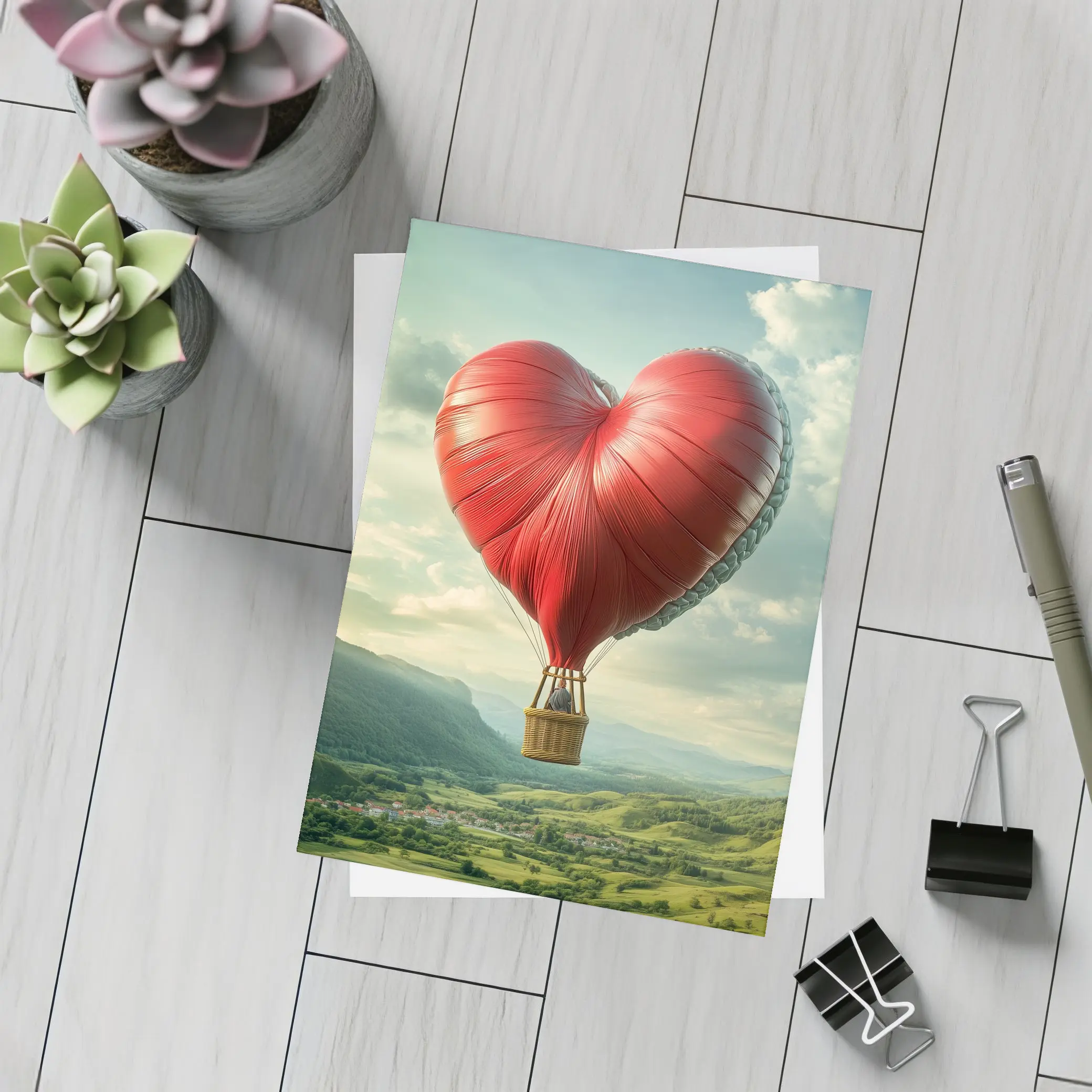 Heart Shaped Hot Air Balloon Green Valley – Postcards