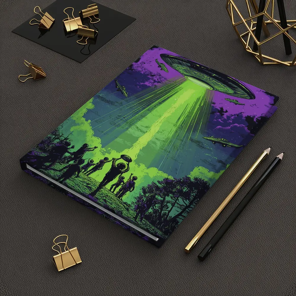UFO Abduction Green Beam Night Sky – Notebooks