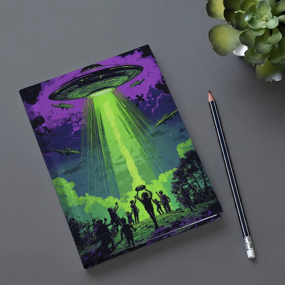 UFO Abduction Green Beam Night Sky – Notebooks