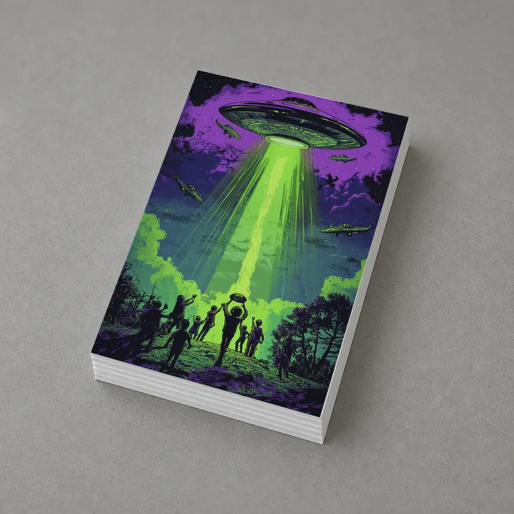 UFO Abduction Green Beam Night Sky – Postcards