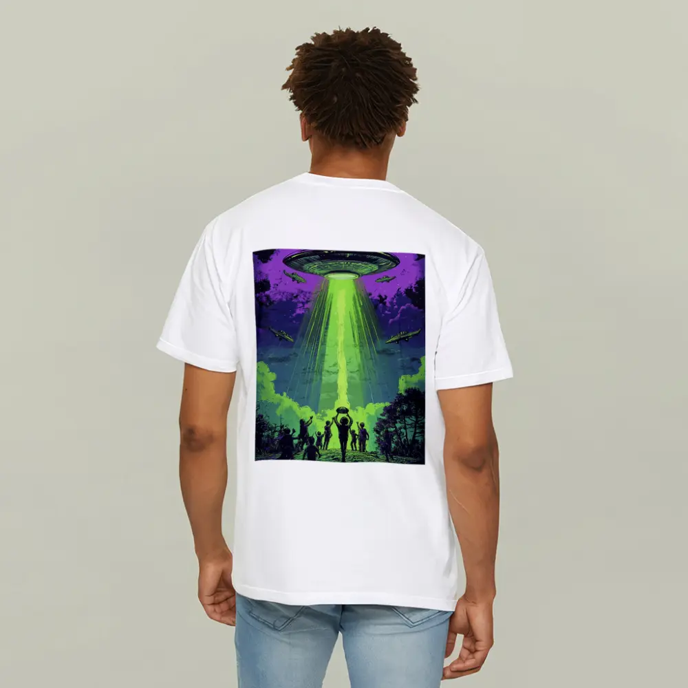 UFO Abduction Green Beam Night Sky – T-Shirts