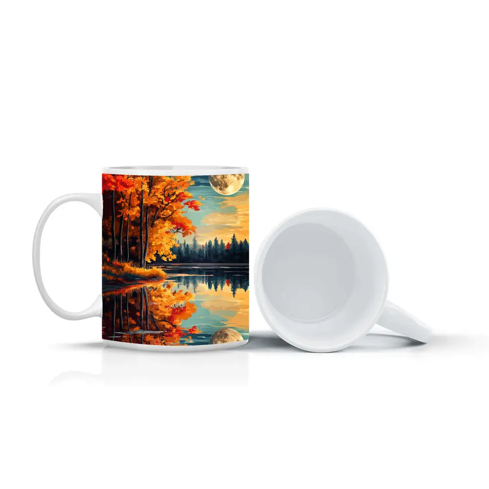 Autumn Lake Reflection Full Moon Night – Mugs