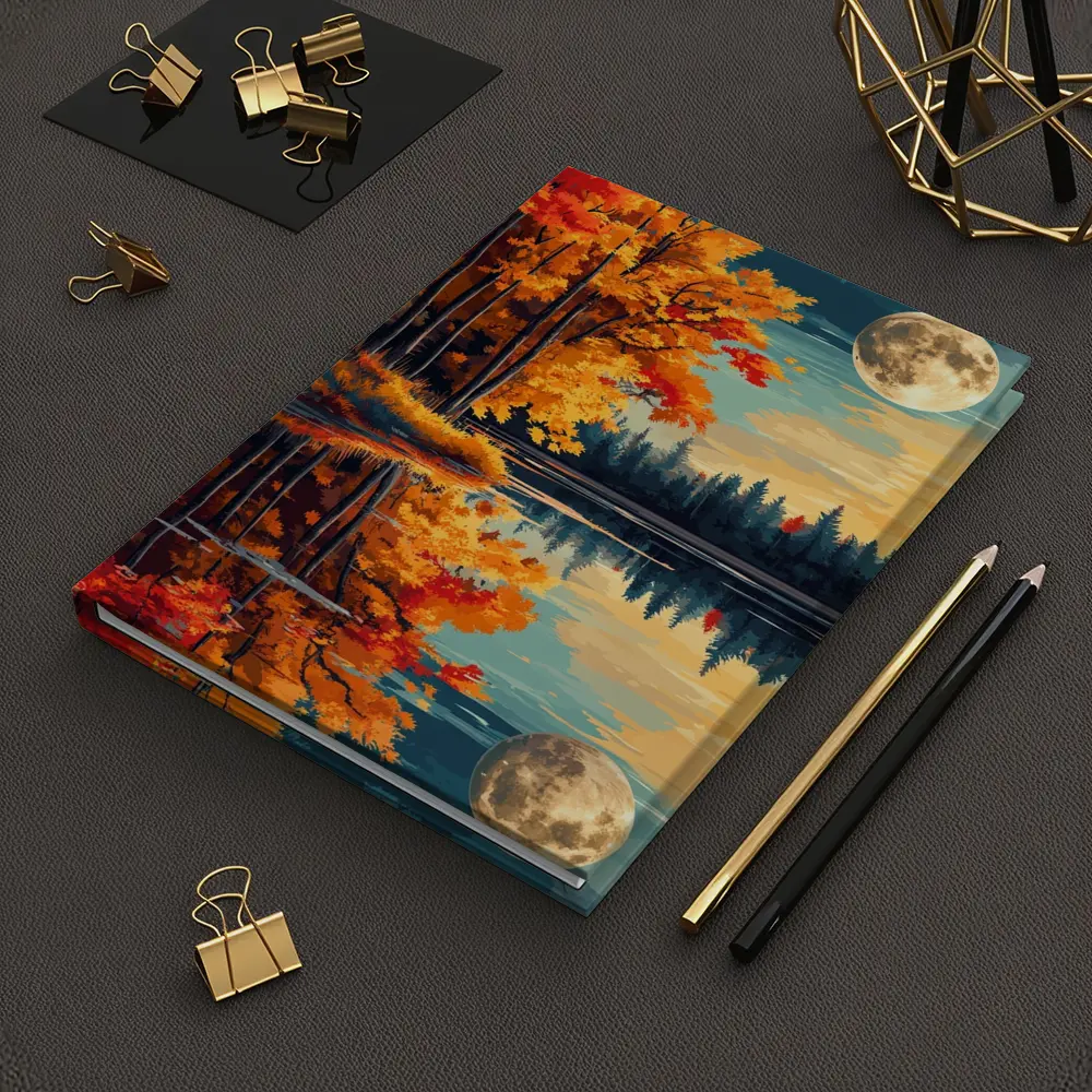 Autumn Lake Reflection Full Moon Night – Notebooks