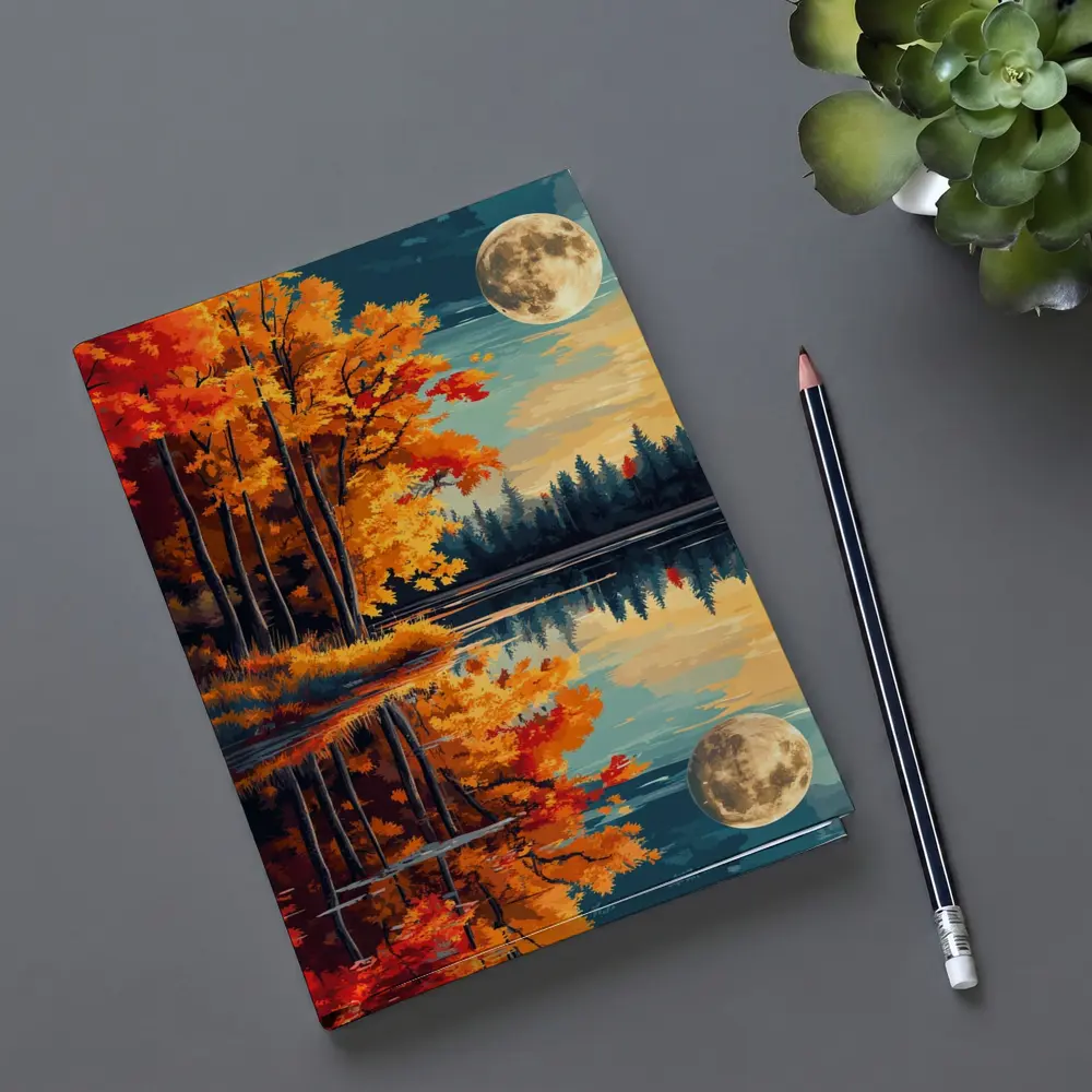 Autumn Lake Reflection Full Moon Night – Notebooks