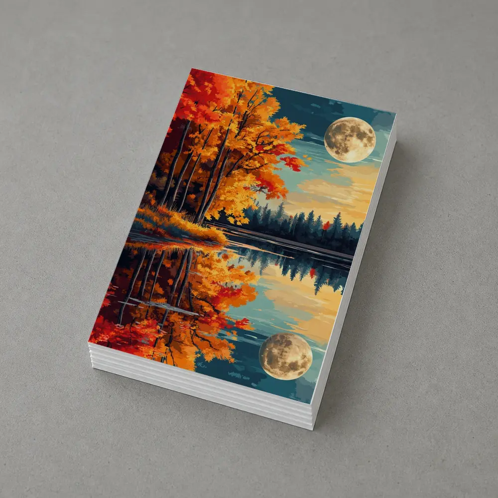 Autumn Lake Reflection Full Moon Night – Postcards