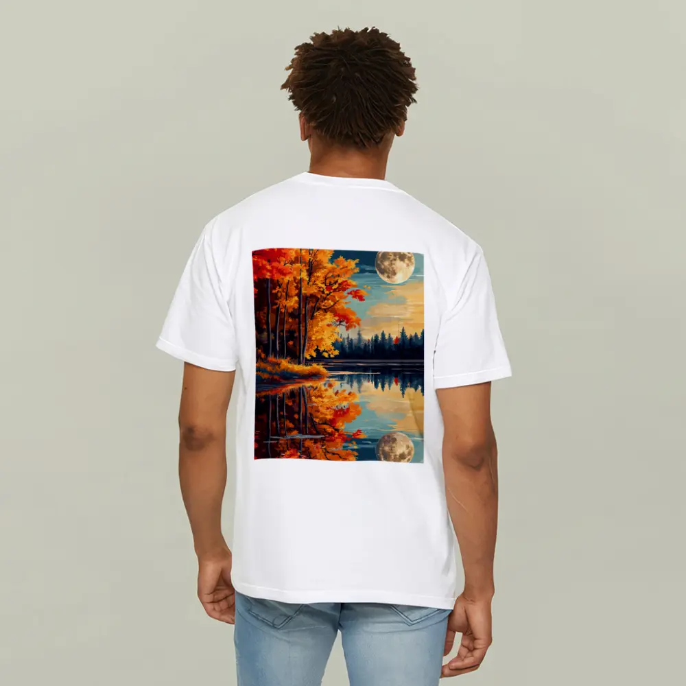 Autumn Lake Reflection Full Moon Night – T-Shirts