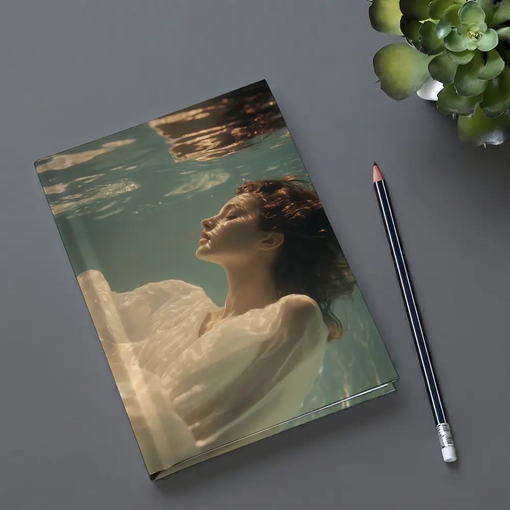 Woman Floating Underwater White Flowing Dress – Notebooks