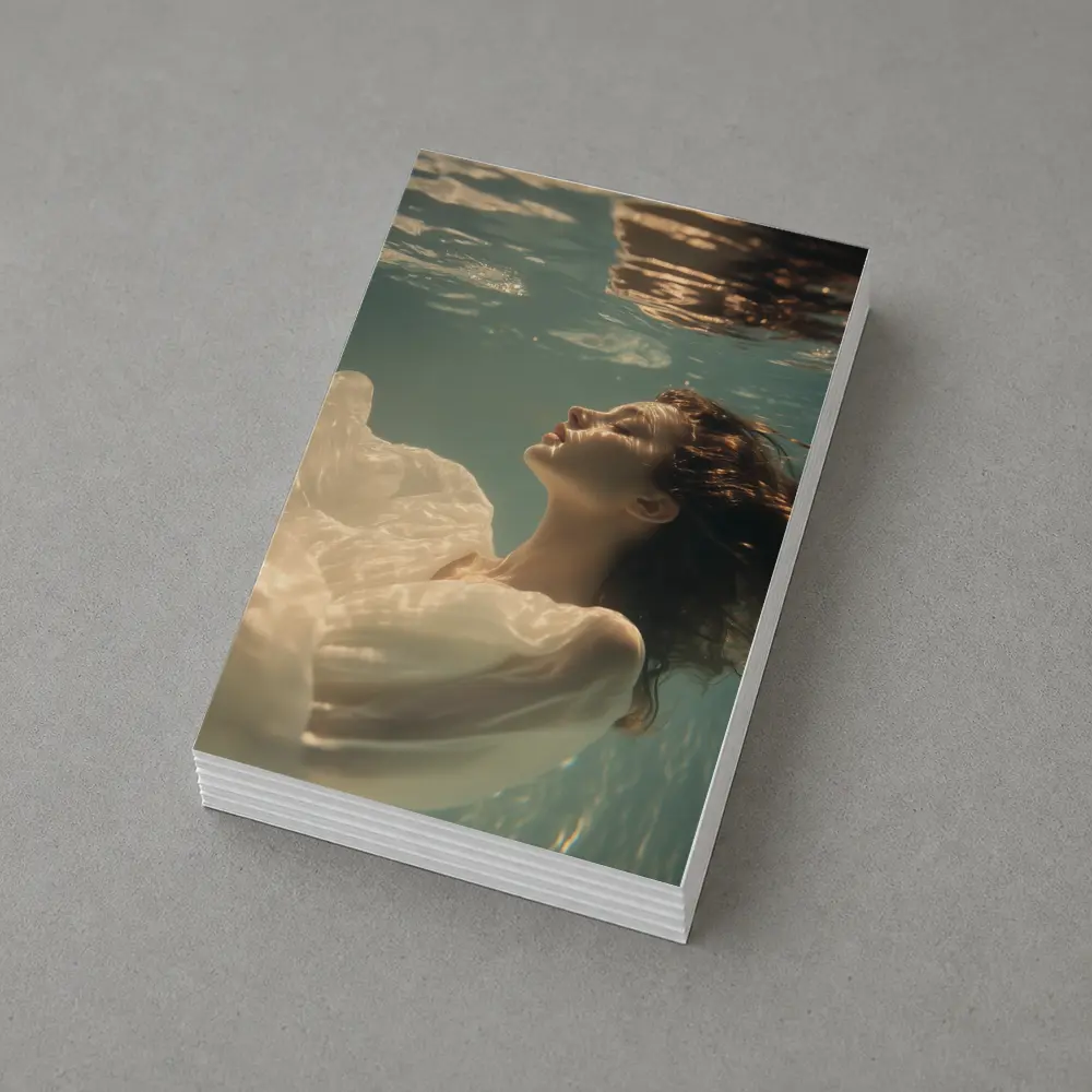 Woman Floating Underwater White Flowing Dress – Postcards