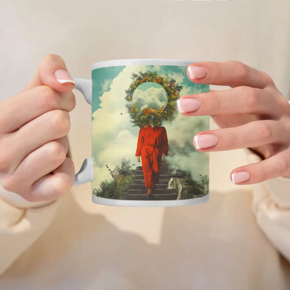 Surreal Figure Red Suit Floral Sky – Mugs