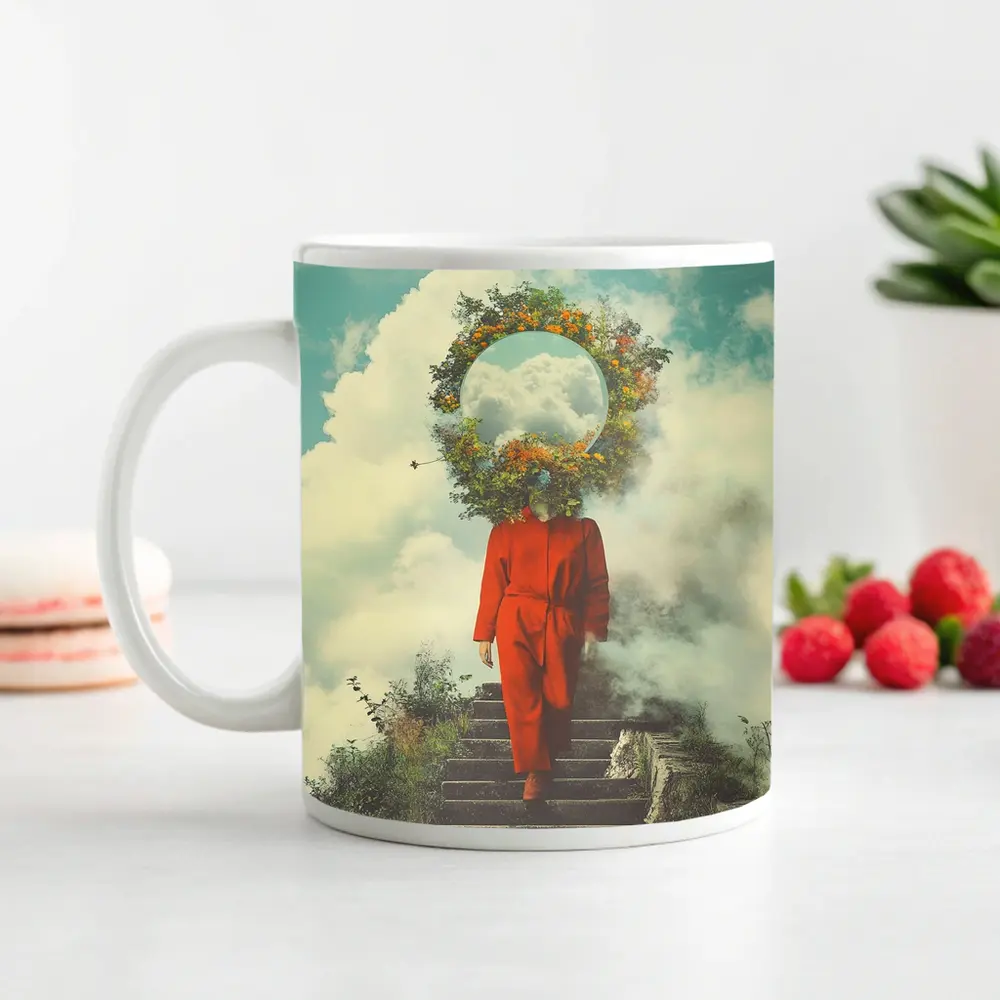Surreal Figure Red Suit Floral Sky – Mugs