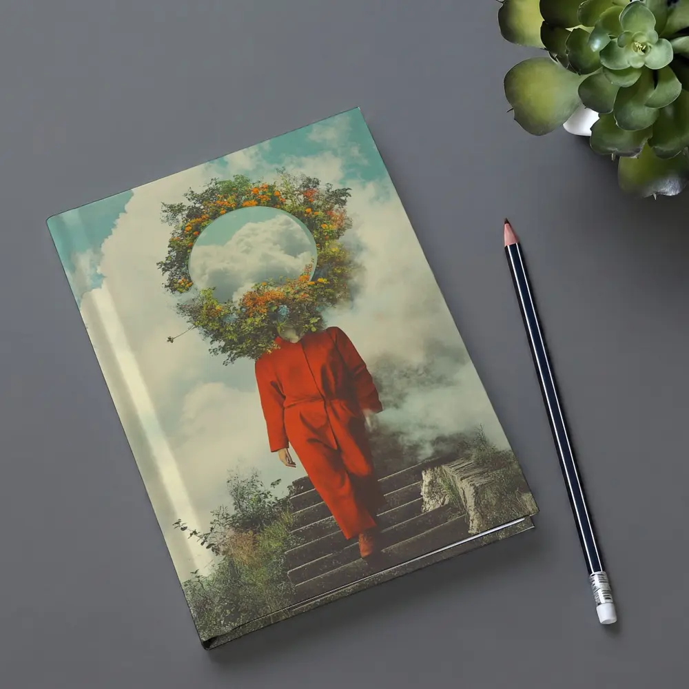 Surreal Figure Red Suit Floral Sky – Notebooks