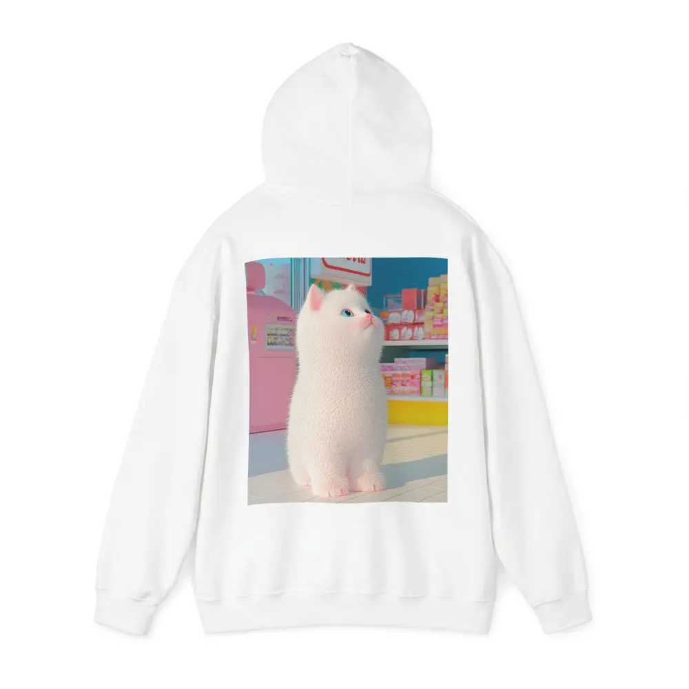 White Cat Cartoon Convenience Store Scene – Hoodies