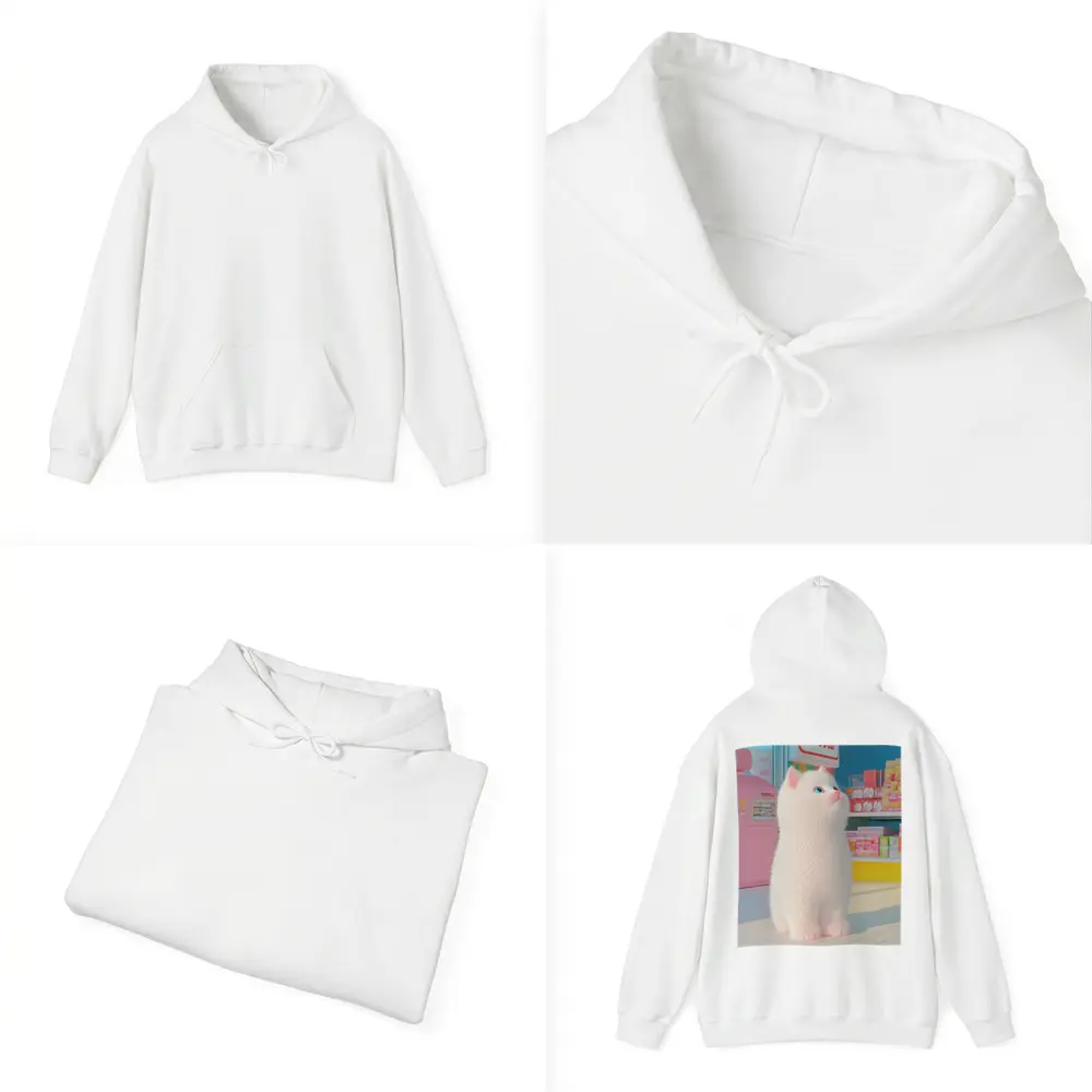 White Cat Cartoon Convenience Store Scene – Hoodies