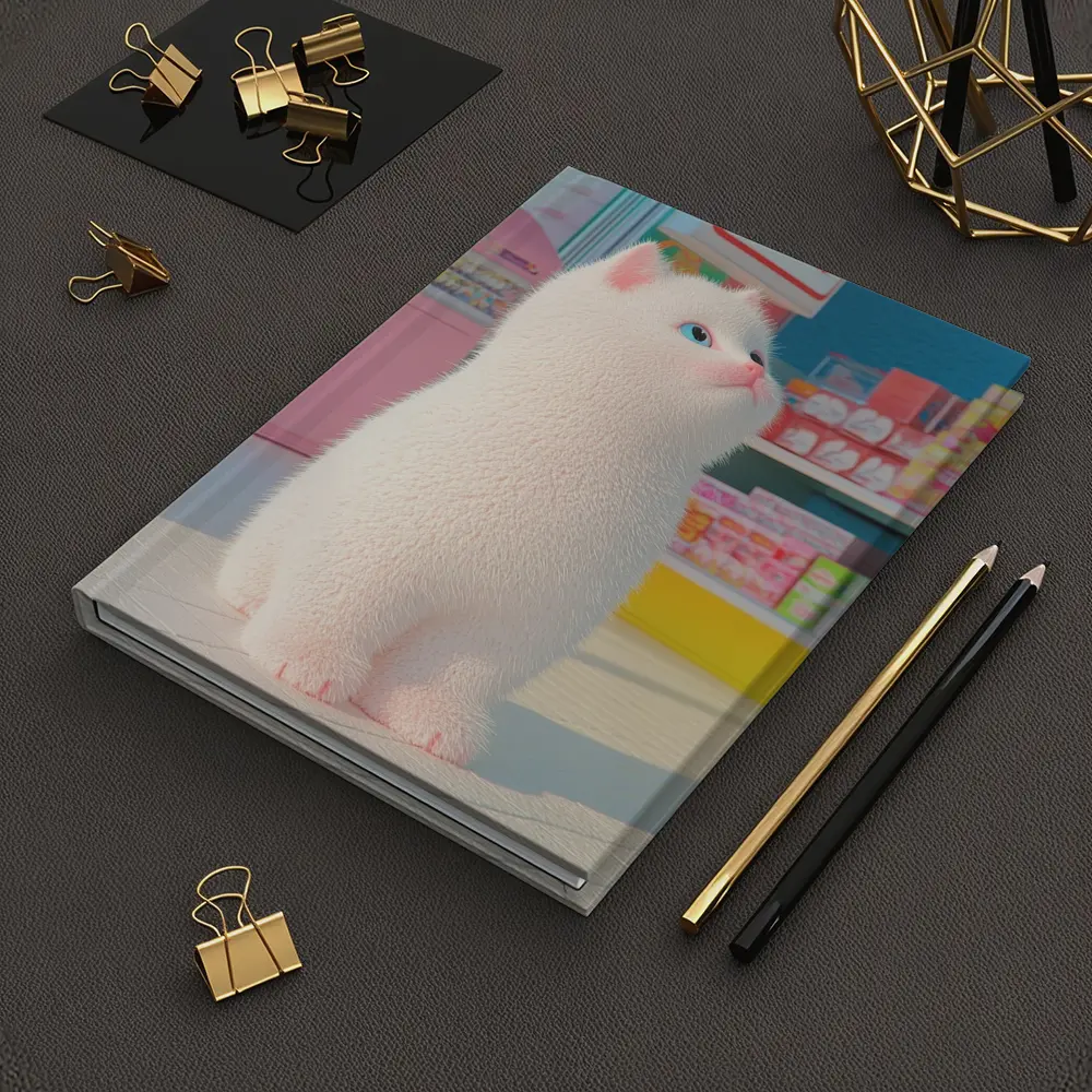 White Cat Cartoon Convenience Store Scene – Notebooks