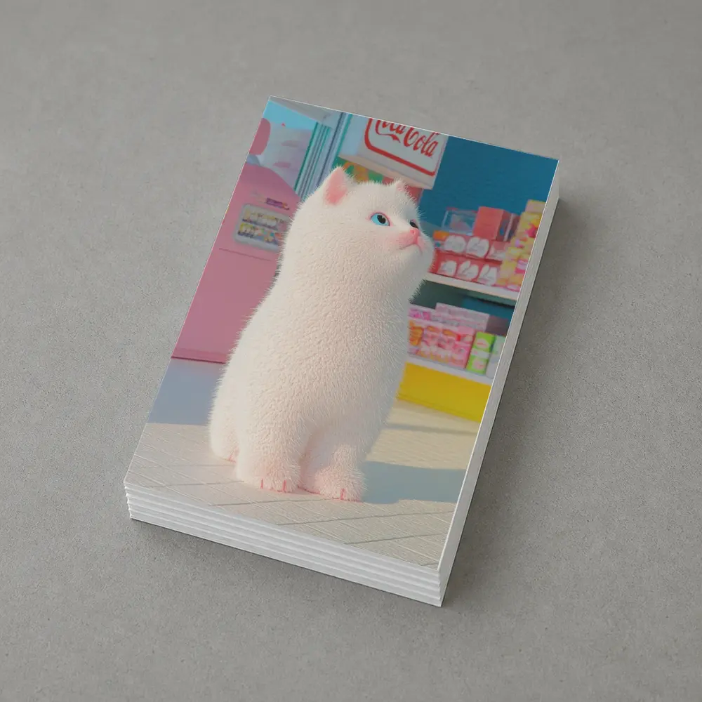 White Cat Cartoon Convenience Store Scene – Postcards