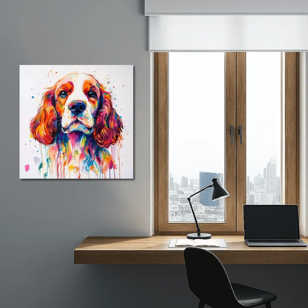 Colorful Cocker Spaniel Watercolor Paint Splash Art – Wall Art