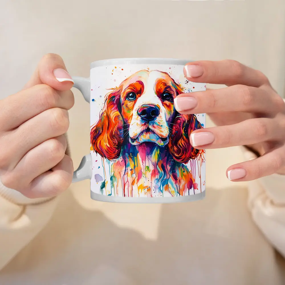 Colorful Cocker Spaniel Watercolor Paint Splash Art – Mugs