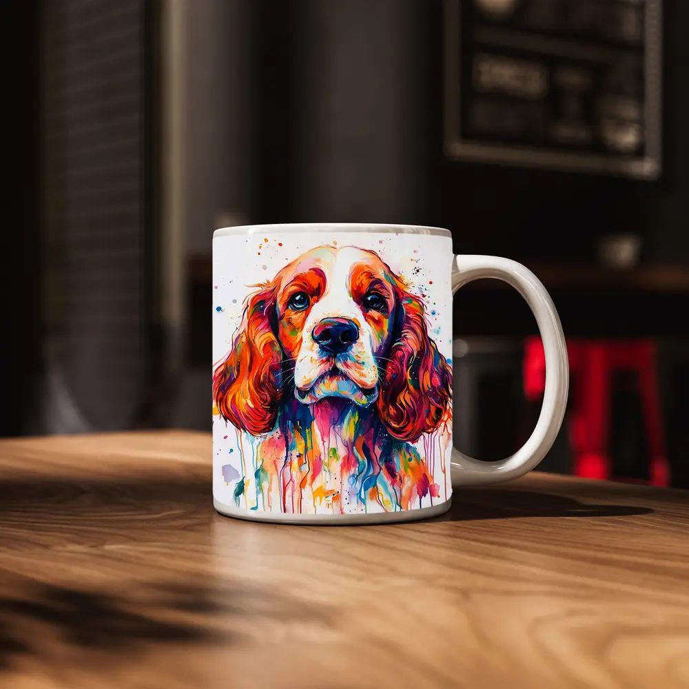 Colorful Cocker Spaniel Watercolor Paint Splash Art – Mugs