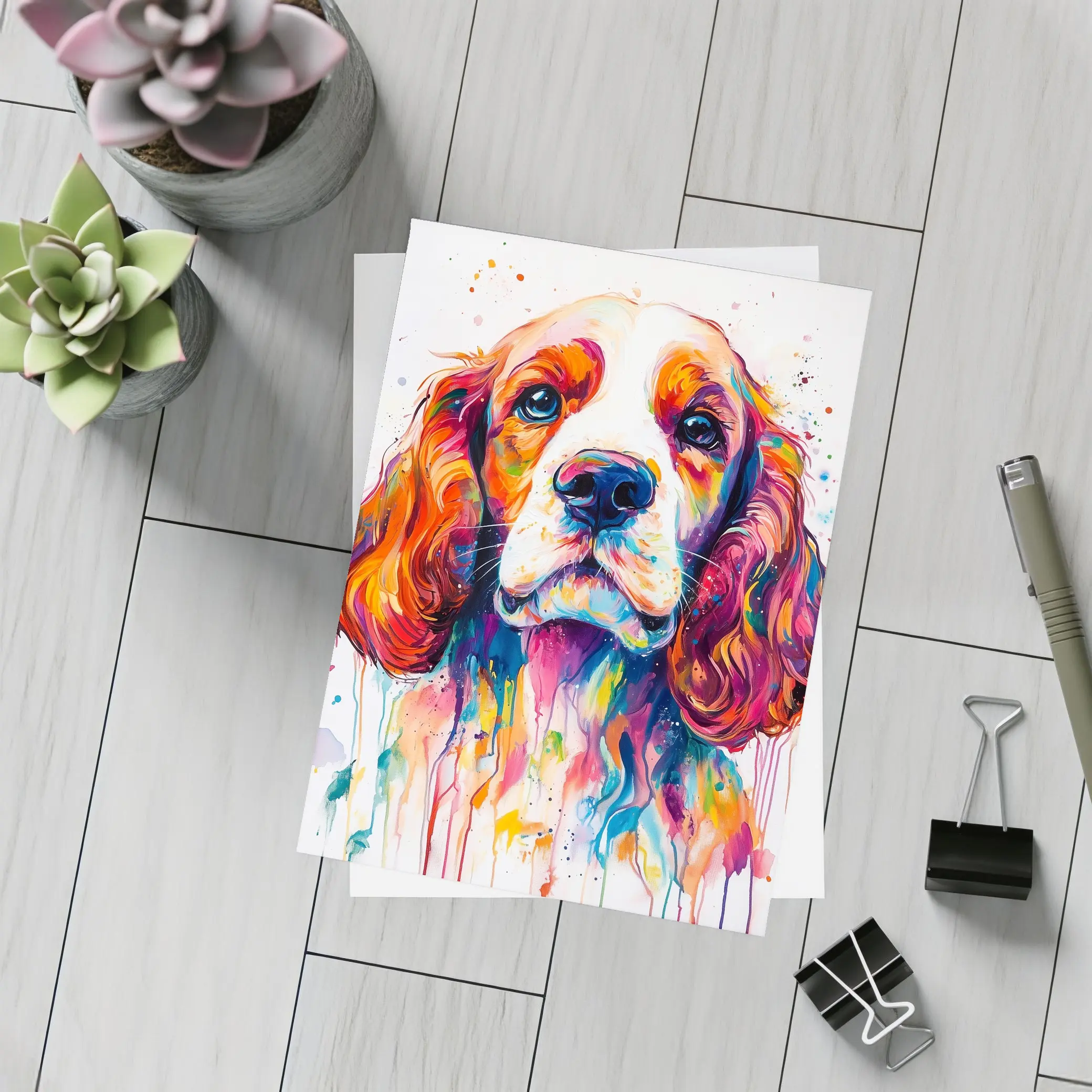 Colorful Cocker Spaniel Watercolor Paint Splash Art – Postcards