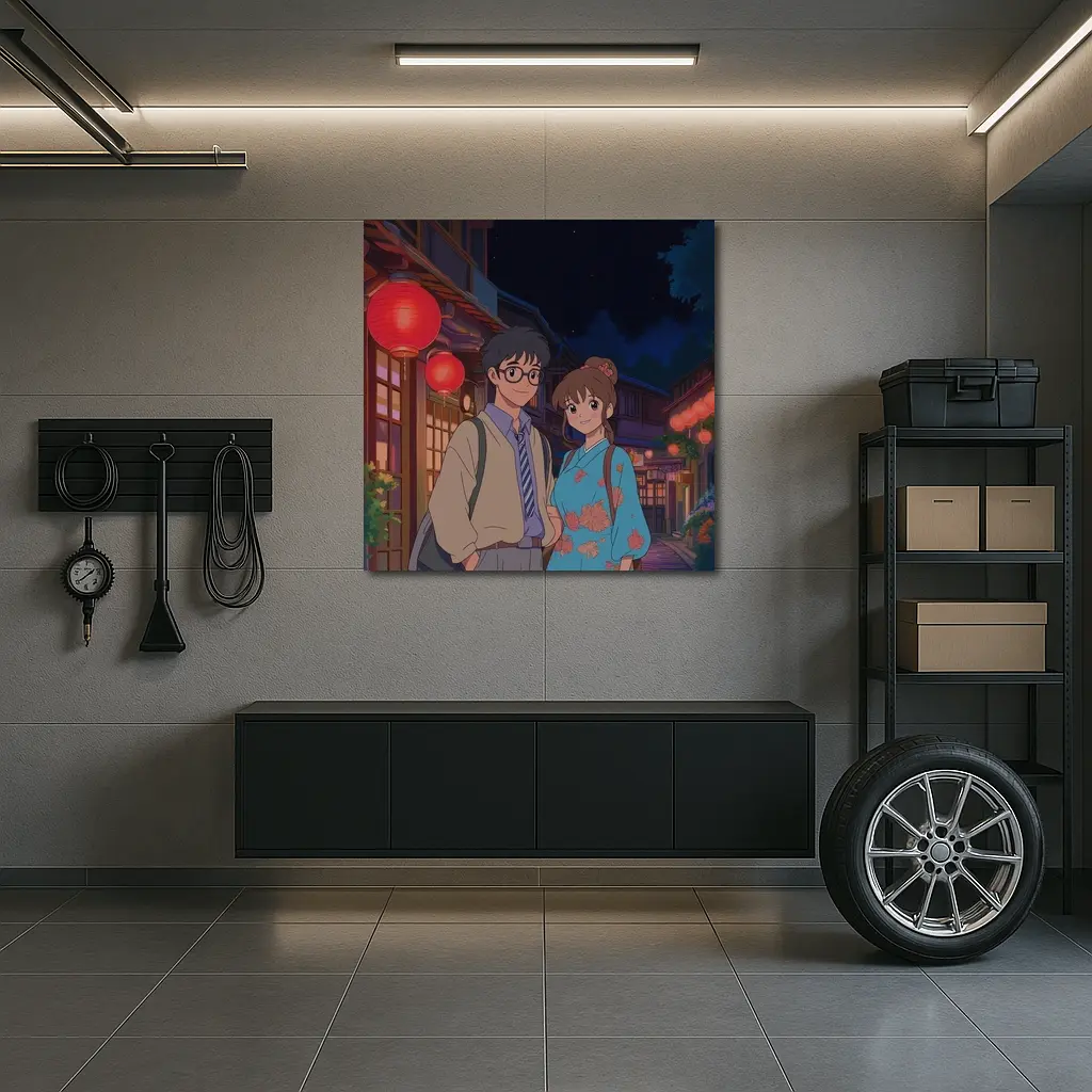 Anime Couple Night Street Red Lanterns – Wall Art