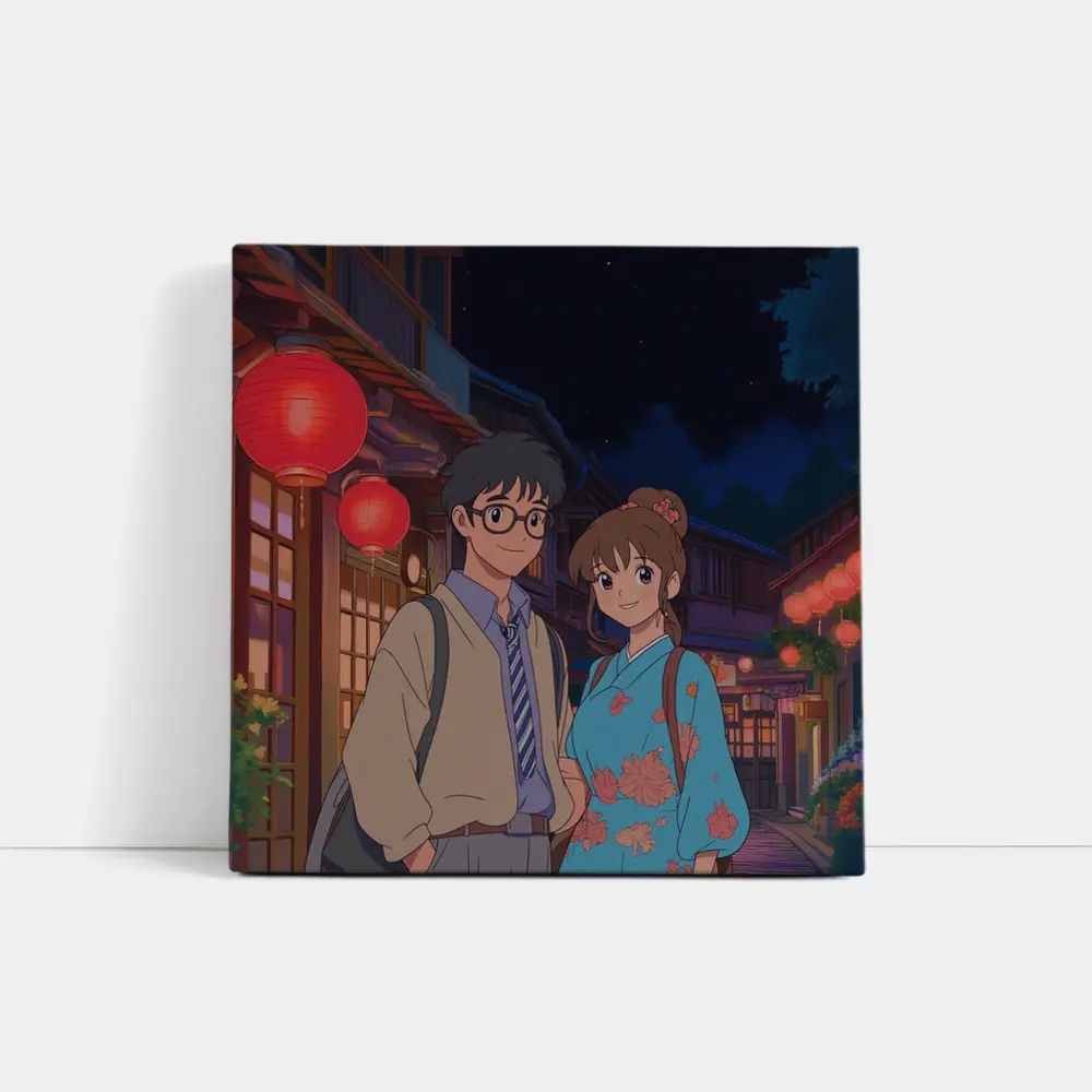 Anime Couple Night Street Red Lanterns – Wall Art