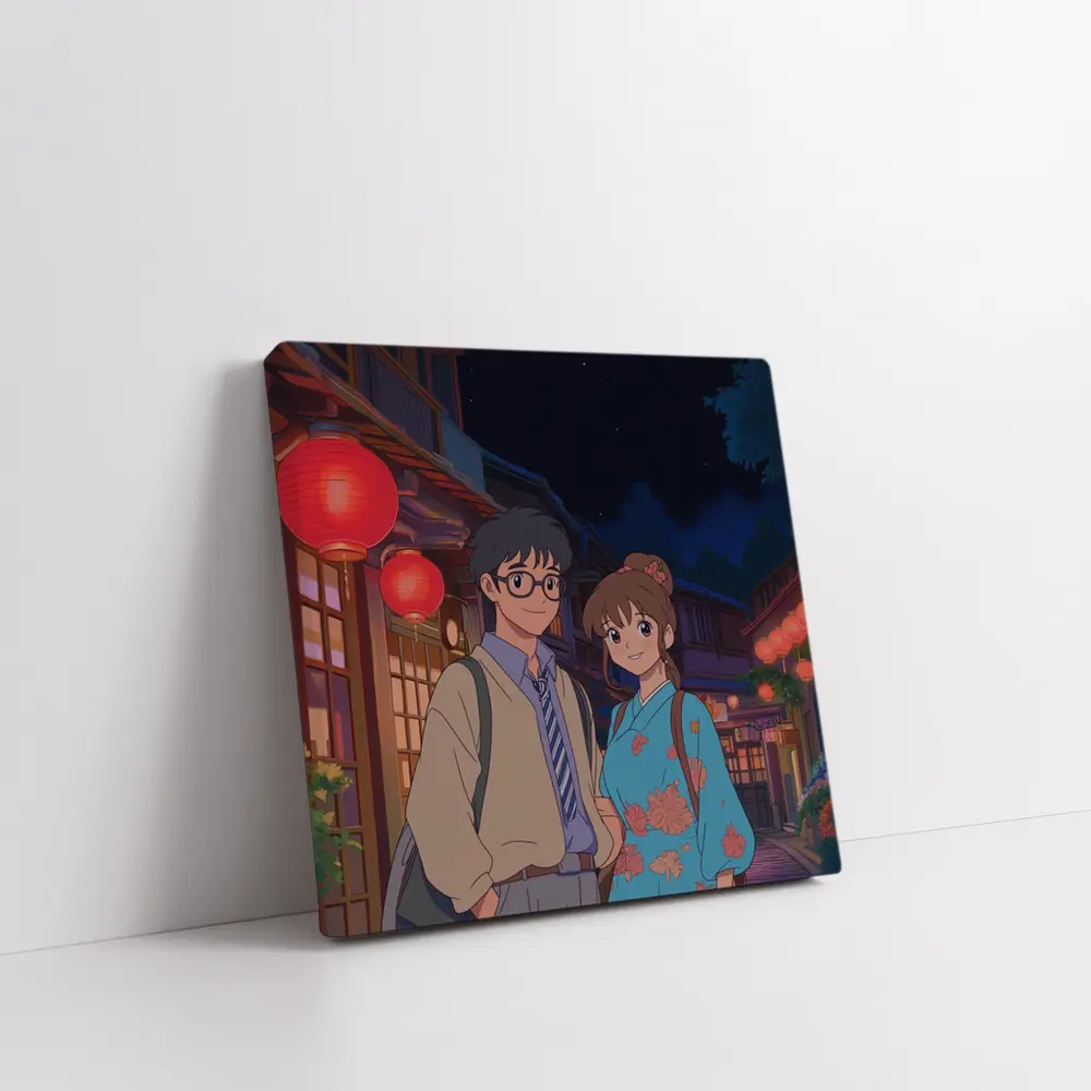 Anime Couple Night Street Red Lanterns – Wall Art
