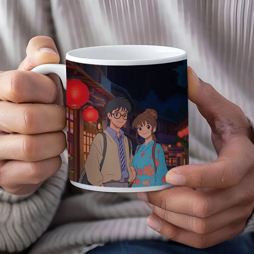 Anime Couple Night Street Red Lanterns – Mugs