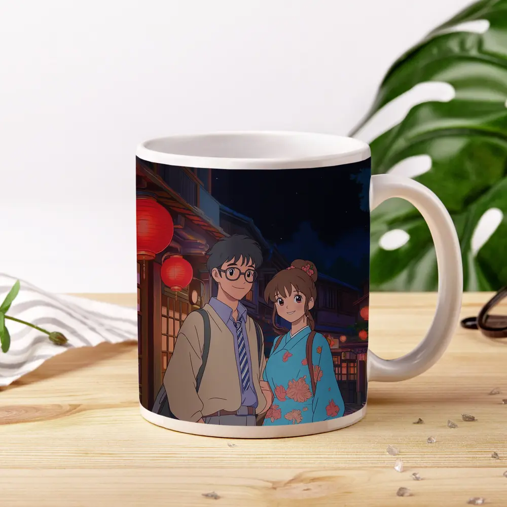 Anime Couple Night Street Red Lanterns – Mugs