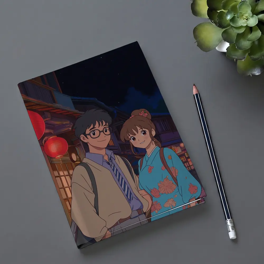 Anime Couple Night Street Red Lanterns – Notebooks