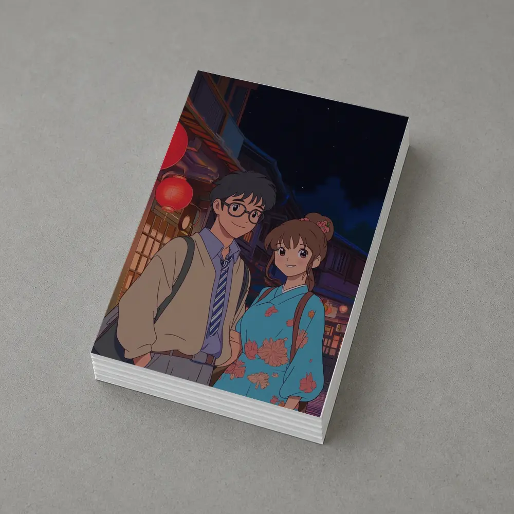 Anime Couple Night Street Red Lanterns – Postcards