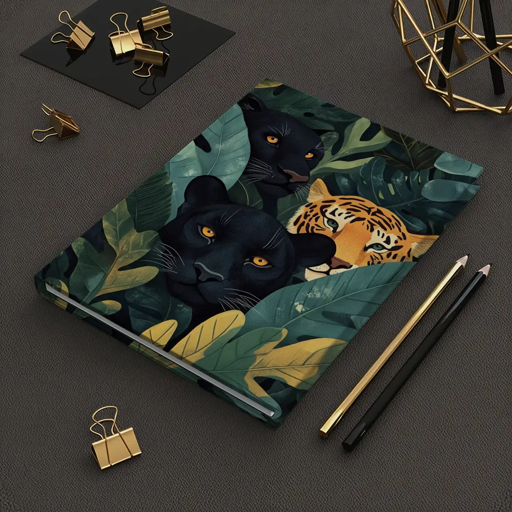 Black Panthers And Tiger In Jungle Leaves – Notebooks