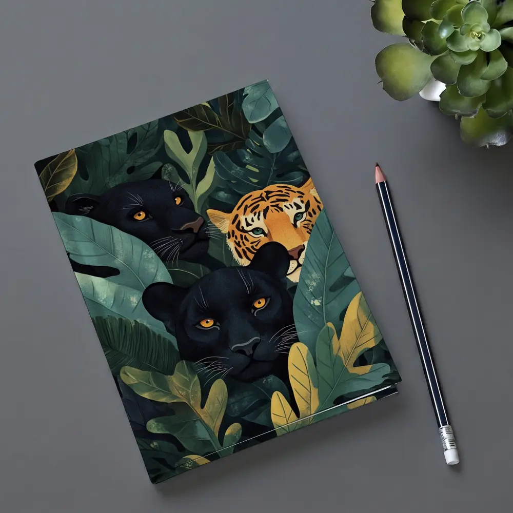 Black Panthers And Tiger In Jungle Leaves – Notebooks
