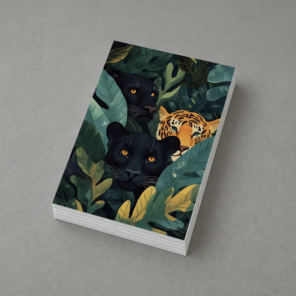 Black Panthers And Tiger In Jungle Leaves – Postcards