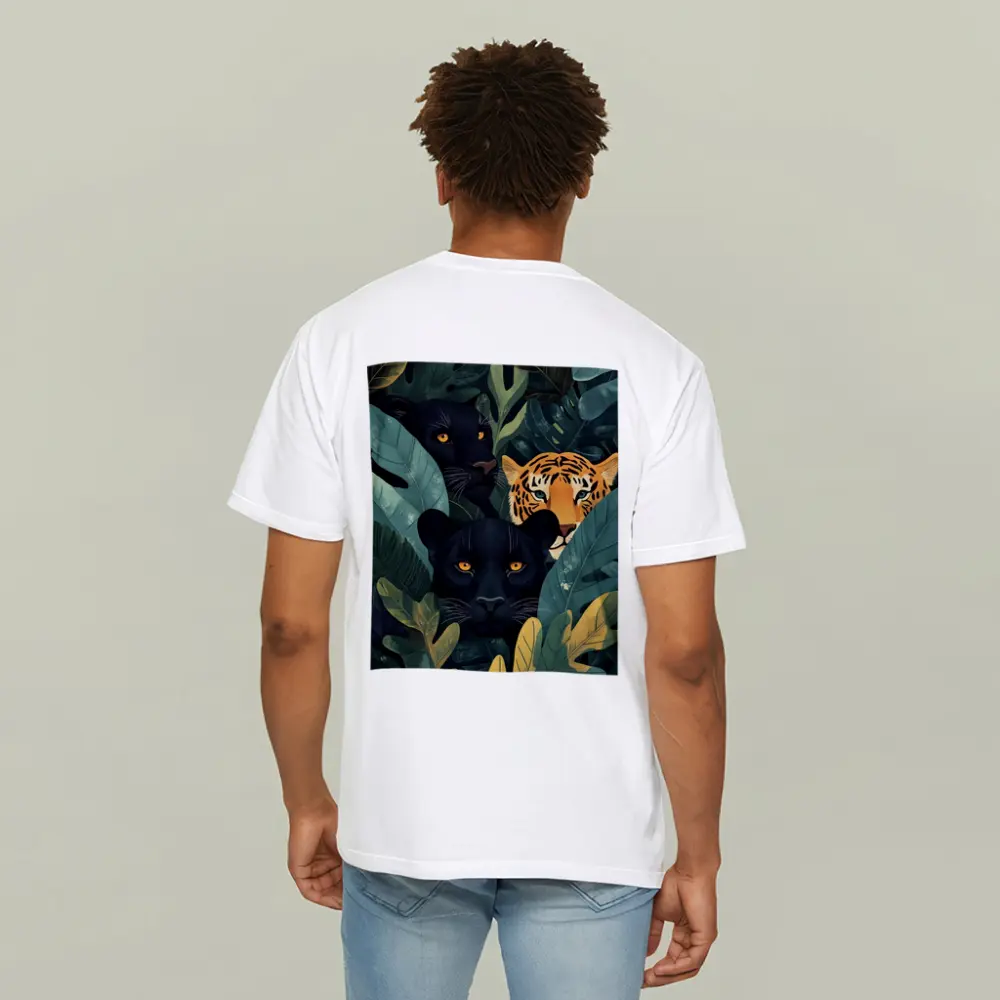 Black Panthers And Tiger In Jungle Leaves – T-Shirts