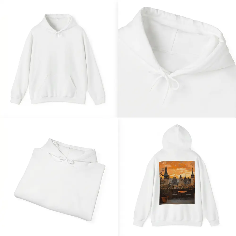 Paris Rooftop Terrace Golden Sunset Oil Painting – Hoodies