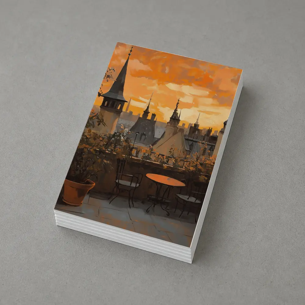 Paris Rooftop Terrace Golden Sunset Oil Painting – Postcards